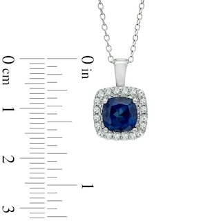 7.0mm Cushion-Cut Lab-Created and White Sapphire Pendant in Sterling Silver