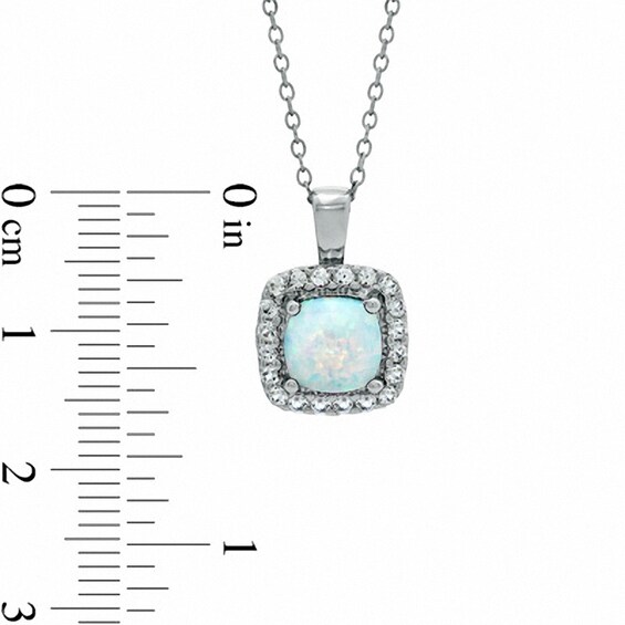 7.0mm Cushion-Cut Lab-Created Opal and White Sapphire Pendant in Sterling Silver