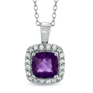 7.0mm Cushion-Cut Amethyst and Lab-Created White Sapphire Pendant in Sterling Silver