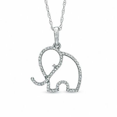 0.10 CT. T.W. Diamond Elephant Pendant in 10K White Gold