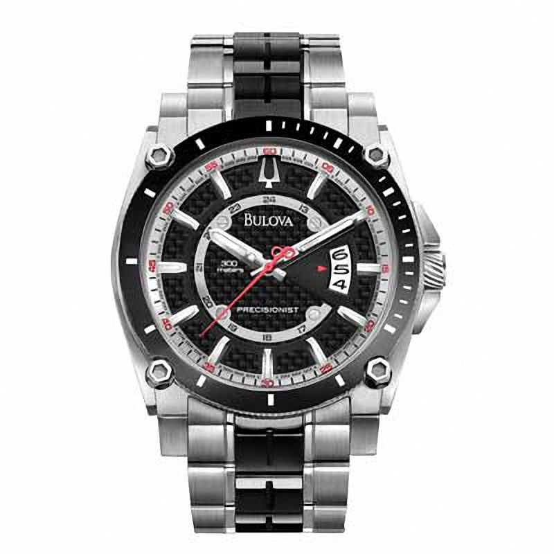 Men's Bulova Champlain Precisionist Two-Tone Watch with Black Carbon Fibre Dial (Model: 98B180)