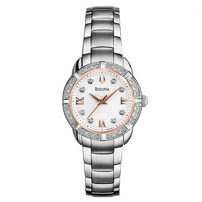 Ladies' Bulova Maribor Collection Diamond Accent Watch with White Dial (Model: 96R176)