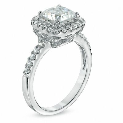 7.0mm Cushion-Cut Lab-Created White Sapphire Ring in Sterling Silver