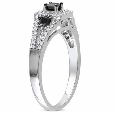 0.50 CT. T.W. Enhanced Black and White Diamond Three Stone Ring in Sterling Silver