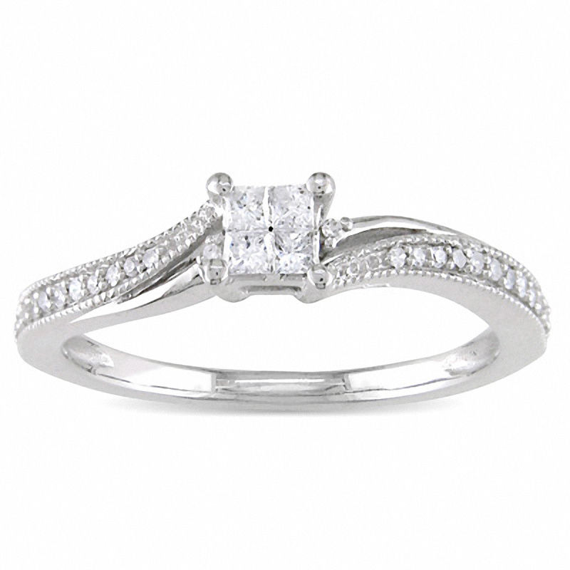 0.21 CT. T.W. Quad Princess-Cut Diamond Promise Ring in 10K White Gold|Peoples Jewellers