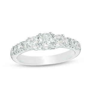 Celebration Canadian Ideal 1.20 CT. T.W. Certified Diamond Three Stone Ring in 14K White Gold (I/I1)