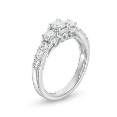 Celebration Canadian Ideal 1.20 CT. T.W. Certified Diamond Three Stone Ring in 14K White Gold (I/I1)