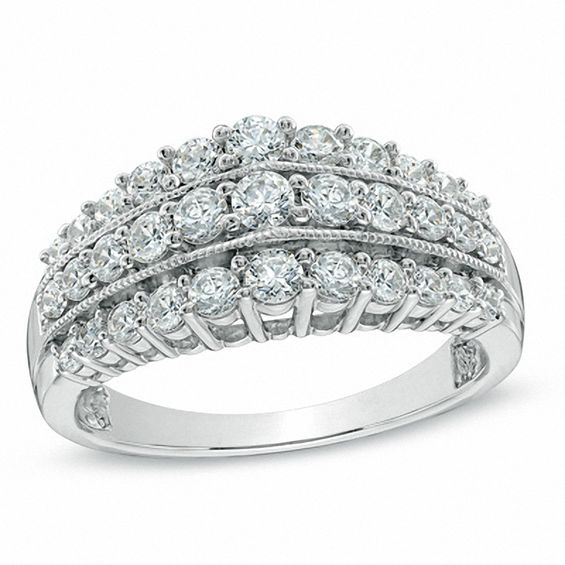 1.00 CT. T.W. Diamond Triple Row Vintage-Style Anniversary Band in 10K White Gold