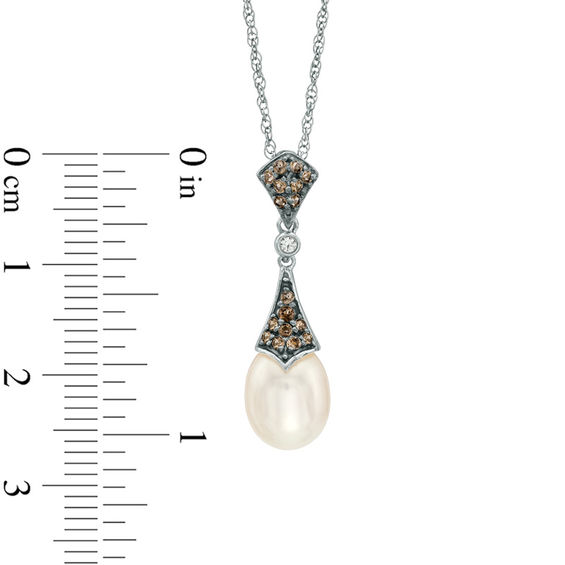 7.5-8.0mm Freshwater Cultured Pearl, Smoky Quartz and Lab-Created White Sapphire Pendant in Sterling Silver