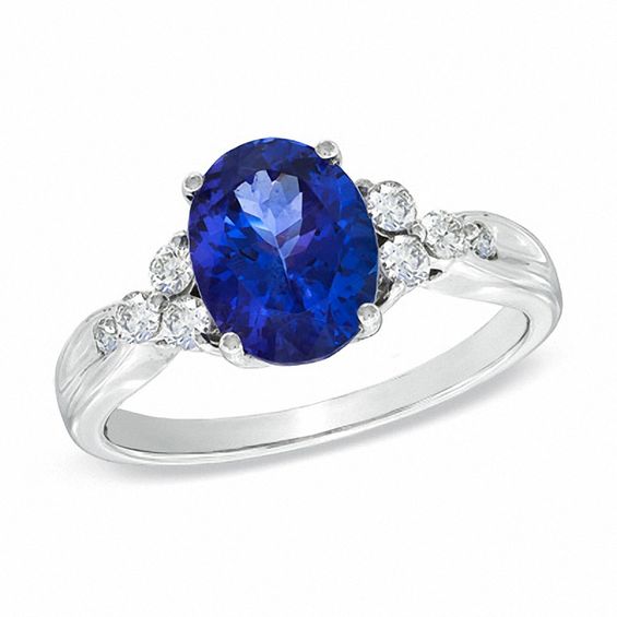 Oval Tanzanite and 0.27 CT. T.W. Diamond Ring in 14K White Gold | View ...