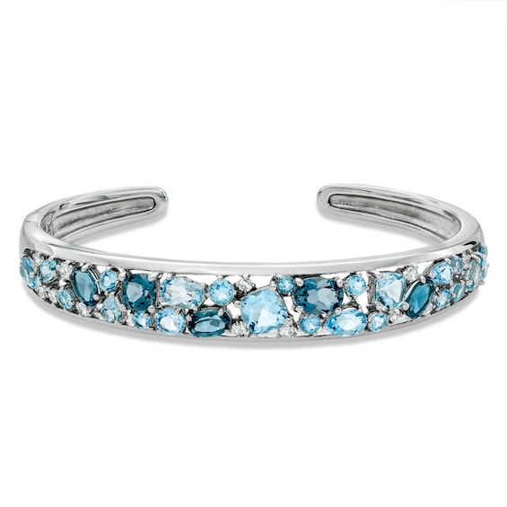 Blue and White Topaz Cuff Bracelet in Sterling Silver