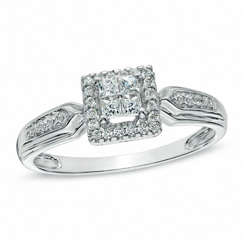 0.23 CT. T.W. Quad Princess-Cut Diamond Frame Promise Ring in 10K White ...