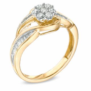 0.50 CT. T.W. Diamond Cluster Open Waves Ring in 10K Gold