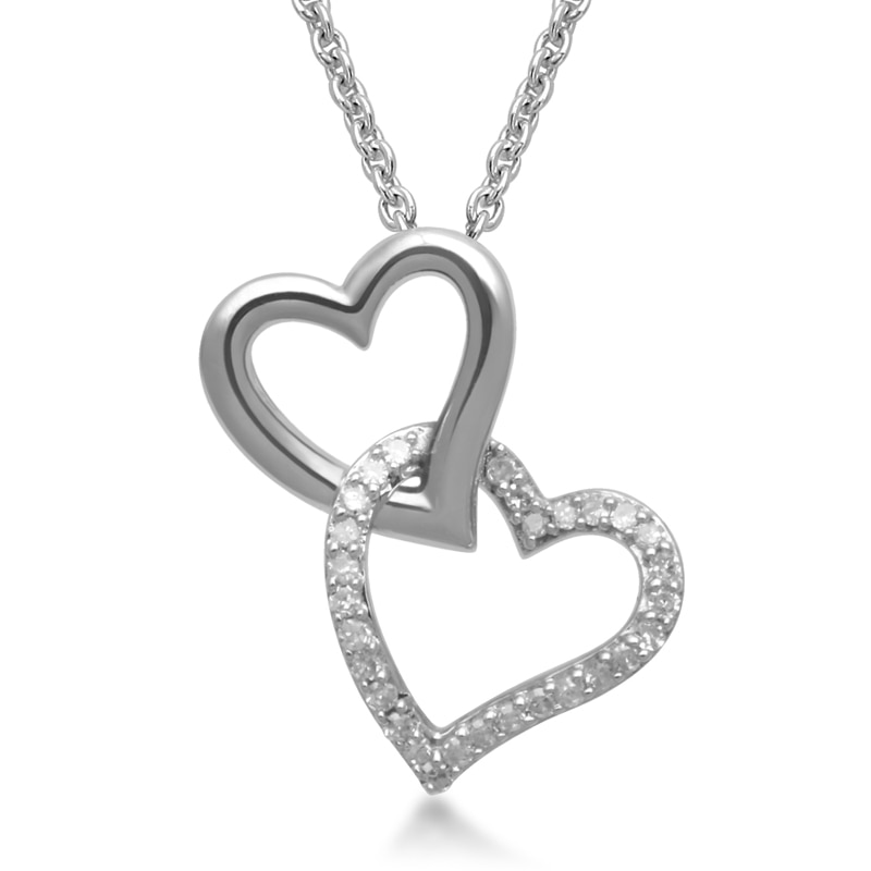 0.10 CT. T.W. Diamond Double Heart Pendant in Sterling Silver|Peoples Jewellers