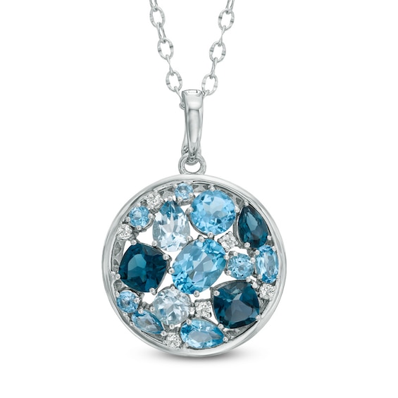 Blue and White Topaz Pendant in Sterling Silver