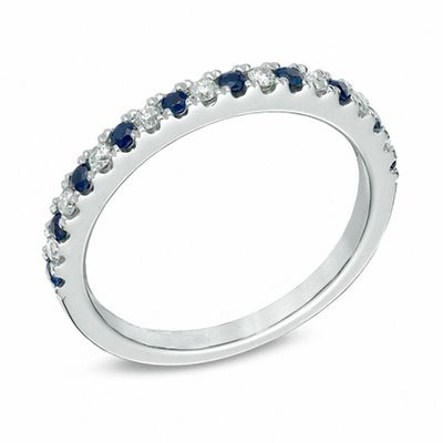 Vera Wang Love Collection 0.12 CT. T.W. Diamond and Blue Sapphire Band in 14K White Gold