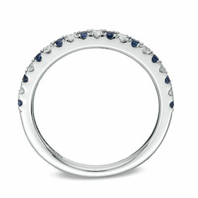 Vera Wang Love Collection 0.12 CT. T.W. Diamond and Blue Sapphire Band in 14K White Gold