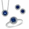 Thumbnail Image 1 of Lab-Created Blue and White Sapphire Pendant, Ring and Earrings Set in Sterling Silver - Size 7