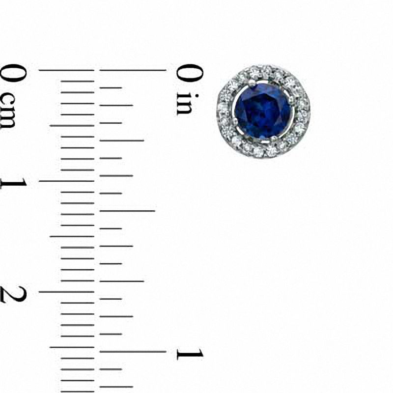 Main Image 4 of Lab-Created Blue and White Sapphire Pendant, Ring and Earrings Set in Sterling Silver - Size 7