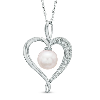 7.5-8.0mm Freshwater Cultured Pearl and Lab-Created White Sapphire Heart Pendant in Sterling Silver