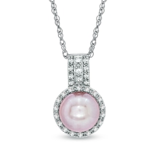 7.5-8.0mm Pink Freshwater Cultured Pearl and Lab-Created White Sapphire Pendant in Sterling Silver