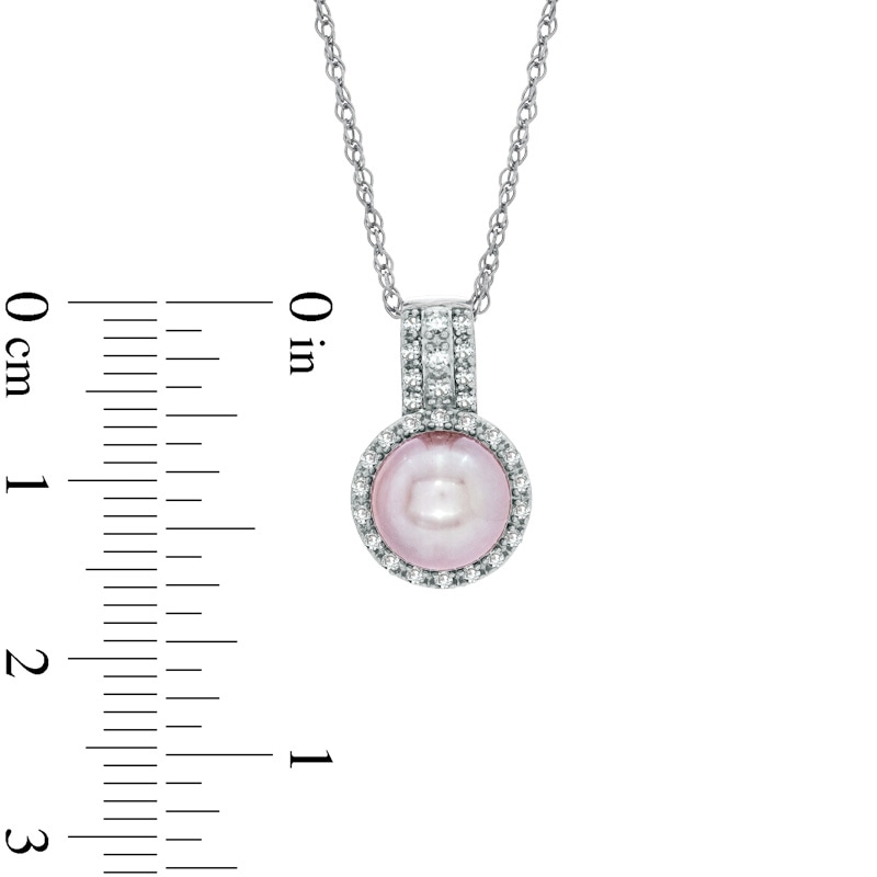 7.5-8.0mm Pink Freshwater Cultured Pearl and Lab-Created White Sapphire Pendant in Sterling Silver