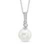 Thumbnail Image 0 of 7.5-8.0mm Freshwater Cultured Pearl and Lab-Created White Sapphire Pendant in 10K White Gold