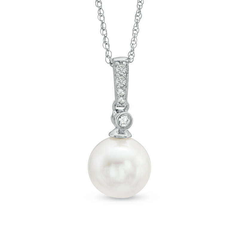 7.5-8.0mm Freshwater Cultured Pearl and Lab-Created White Sapphire Pendant in 10K White Gold