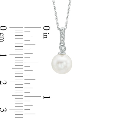 7.5-8.0mm Freshwater Cultured Pearl and Lab-Created White Sapphire Pendant in 10K White Gold