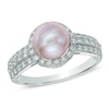 Thumbnail Image 0 of 7.5-8.0mm Pink Freshwater Cultured Pearl and Lab-Created White Sapphire Ring in Sterling Silver