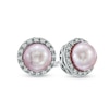 Thumbnail Image 0 of 6.5-7.0mm Pink Freshwater Cultured Pearl and Lab-Created White Sapphire Stud Earrings in Sterling Silver