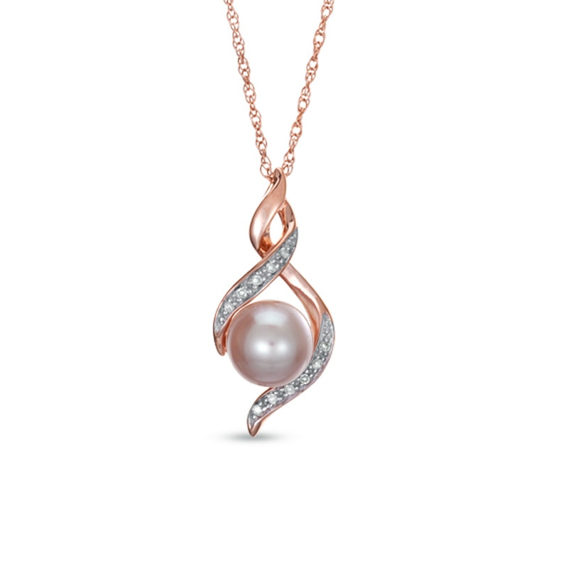 7.5-8.0mm Pink Freshwater Cultured Pearl and Diamond Accent Pendant in Sterling Silver with 14K Rose Gold Plate|Peoples Jewellers