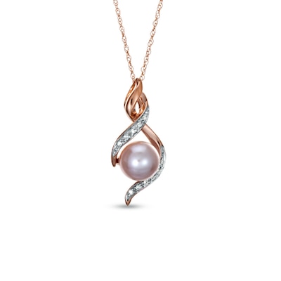 7.5-8.0mm Pink Freshwater Cultured Pearl and Diamond Accent Pendant in 10K Rose Gold