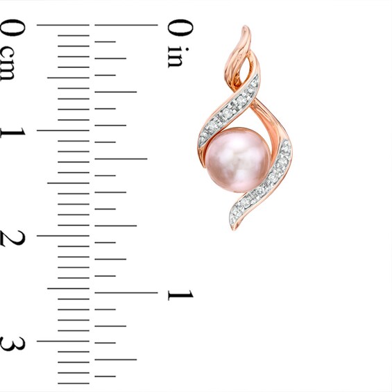 6.0-6.5mm Pink Freshwater Cultured Pearl and Diamond Accent Earrings in Sterling Silver with 14K Rose Gold Plate