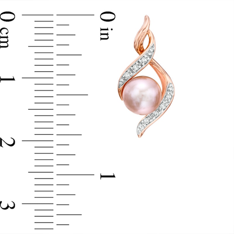 6.0-6.5mm Pink Freshwater Cultured Pearl and Diamond Accent Earrings in Sterling Silver with 14K Rose Gold Plate|Peoples Jewellers