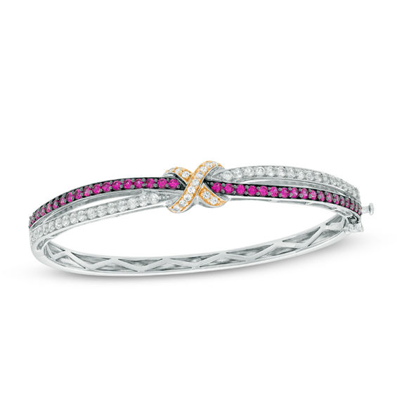 Lab-Created Ruby and White Sapphire Bangle in Sterling Silver