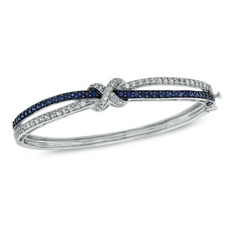 Lab-Created Blue and White Sapphire Bangle in Sterling Silver