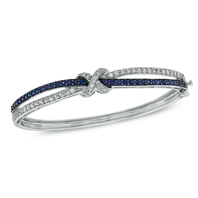 Lab-Created Blue and White Sapphire Bangle in Sterling Silver