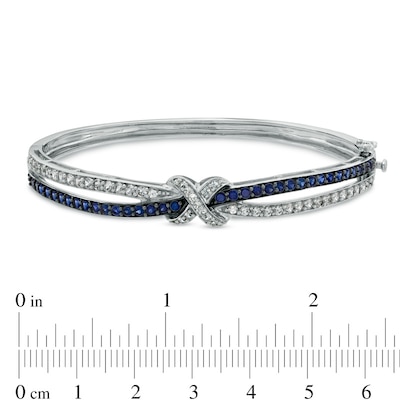 Lab-Created Blue and White Sapphire Bangle in Sterling Silver