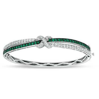 Lab-Created Emerald and White Sapphire Bangle in Sterling Silver