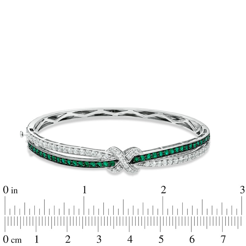 Lab-Created Emerald and White Sapphire Bangle in Sterling Silver