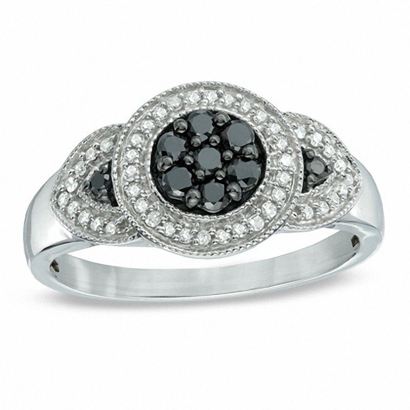 0.33 CT. T.W. Enhanced Black and White Diamond Vintage-Style Ring in Sterling Silver|Peoples Jewellers