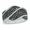 Thumbnail Image 0 of 1.50 CT. T.W. Enhanced Black and White Diamond Waves Band in 10K White Gold