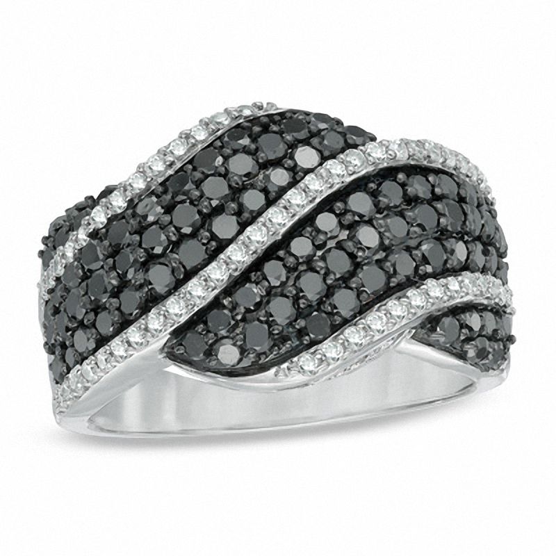 1.50 CT. T.W. Enhanced Black and White Diamond Waves Band in 10K White Gold|Peoples Jewellers