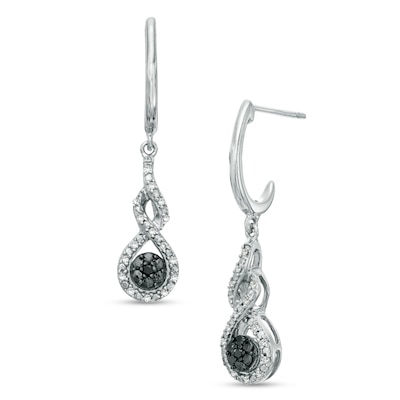 0.10 CT. T.W. Enhanced Black and White Diamond Cluster Twist Drop Earrings in Sterling Silver