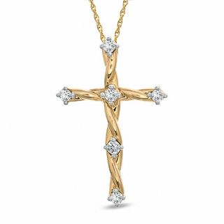 0.12 CT. T.W. Diamond Twine Cross Pendant in 10K Gold