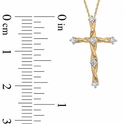 0.12 CT. T.W. Diamond Twine Cross Pendant in 10K Gold