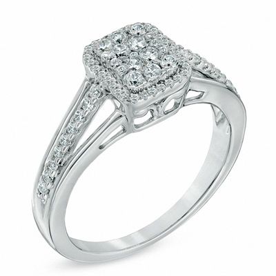 0.50 CT. T.W. Composite Diamond Square Split Shank Ring in 10K White Gold