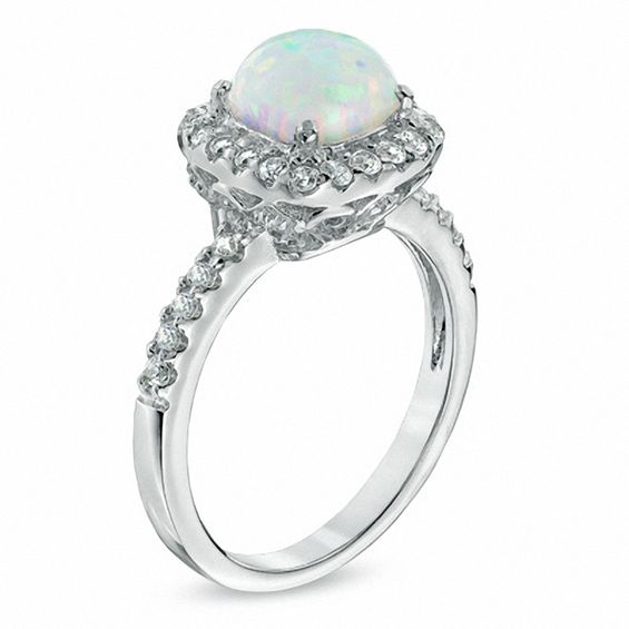 7.0mm Cushion-Cut Lab-Created Opal and White Sapphire Ring in Sterling Silver