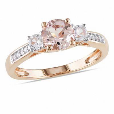 6.0mm Morganite, Lab-Created White Sapphire and Diamond Accent Ring in 10K Rose Gold